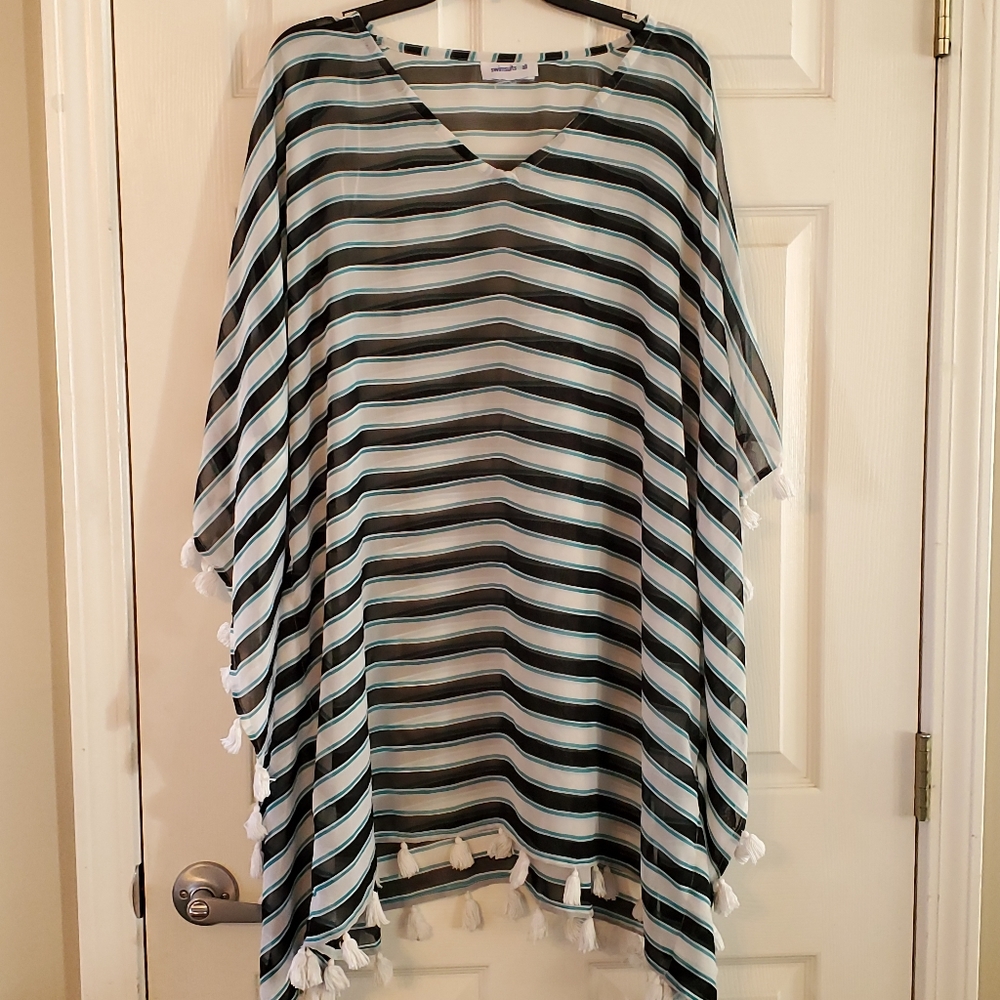 SWIMSUITS FOR ALL striped cover up with tassels